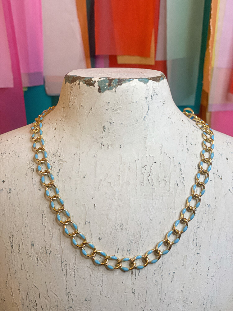 Cash and Carry Hannah Chain Necklace in Blue & Gold