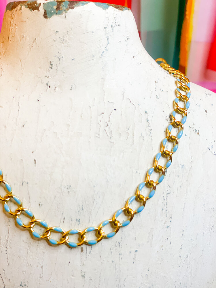 Cash and Carry Hannah Chain Necklace in Blue & Gold