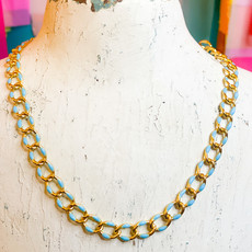 Cash and Carry Hannah Chain Necklace in Blue & Gold