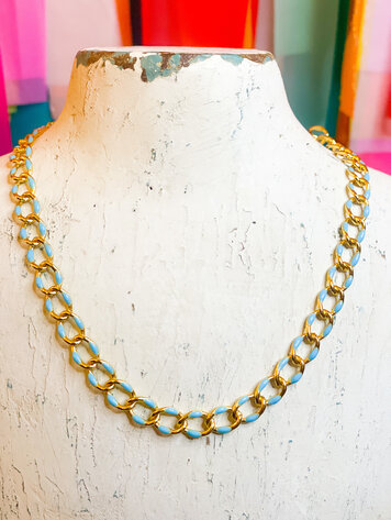 Cash and Carry Hannah Chain Necklace in Blue & Gold