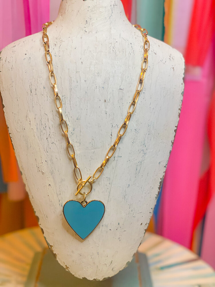 Cash and Carry All Yours Blue Heart Necklace In Gold