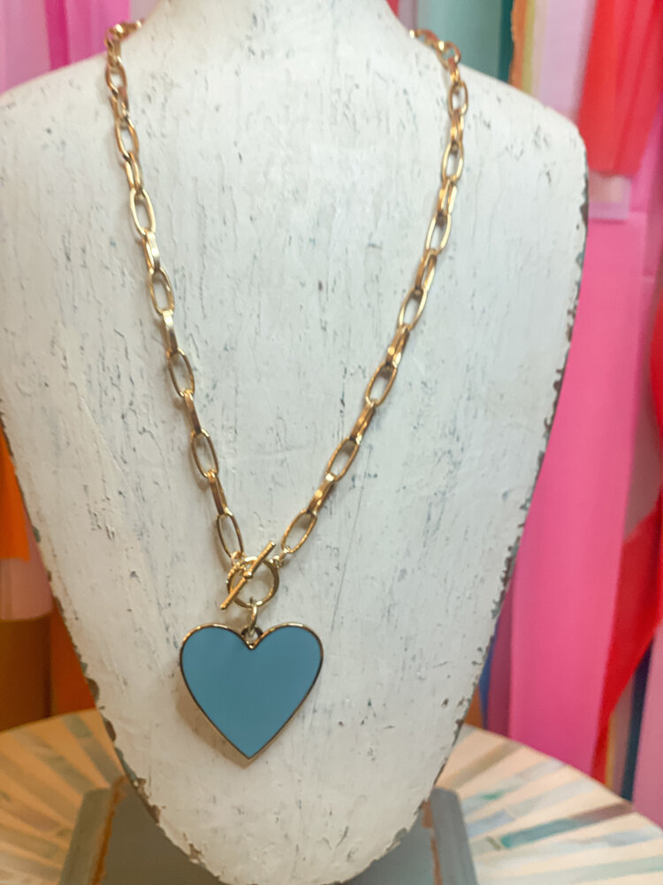 Cash and Carry All Yours Blue Heart Necklace In Gold