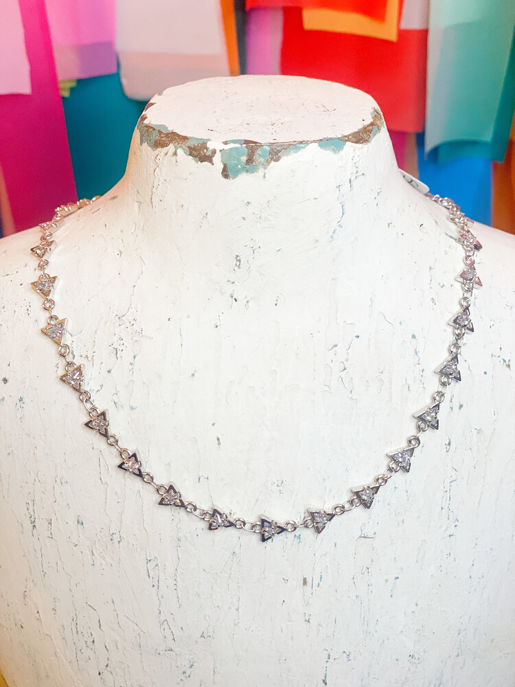Cash and Carry Tracy Triangle Rhinestone Choker in Silver