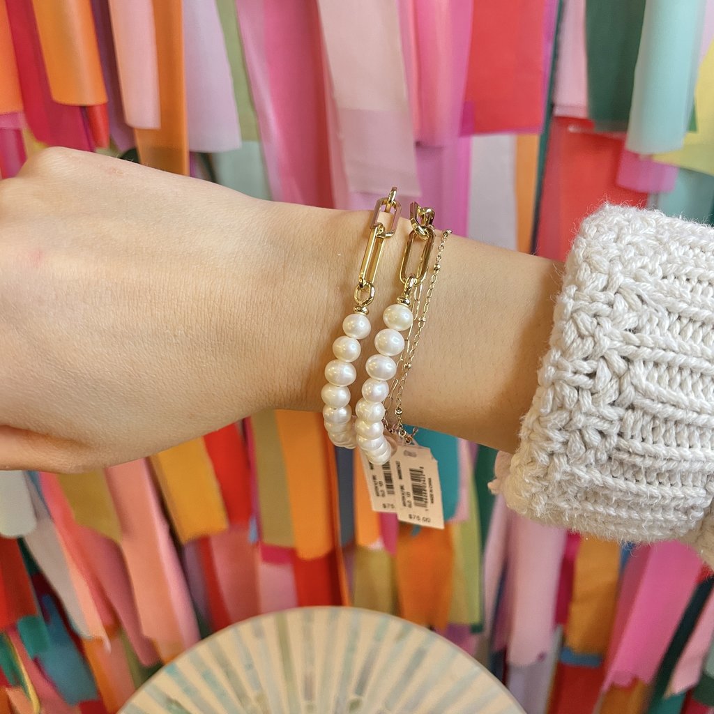 Ashton Gold Half Chain Bracelet in White Pearl