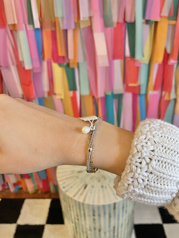 Kendra Scott Lindsay Stretch Bracelet Silver - White Pearl