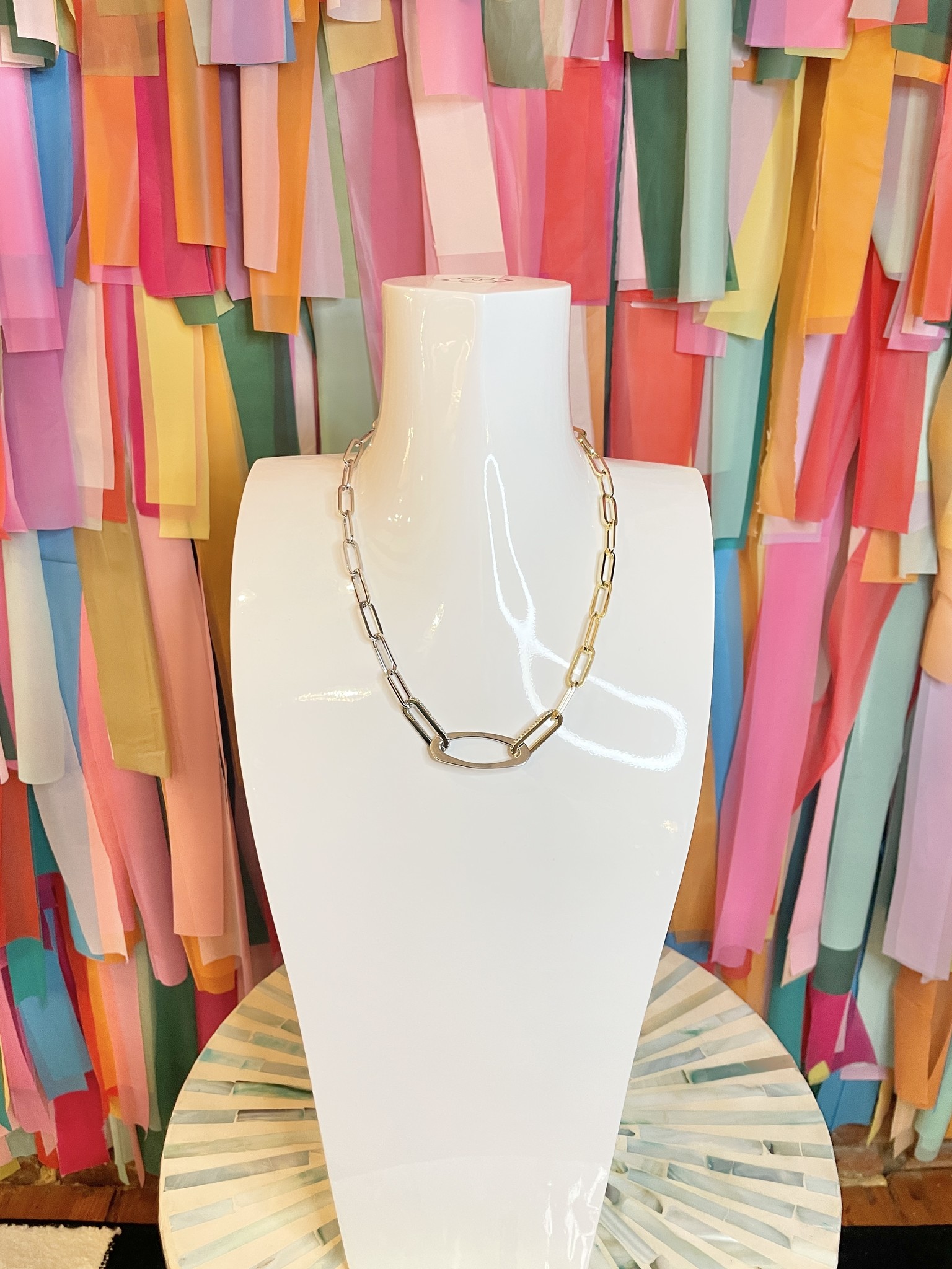 The Daphne Gold Link and Chain Necklace in Light Pink Iridescent Abalo -  The Trendy Trunk