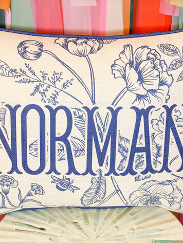 Little Birdie Blue Victorian Hometown Pillow with Piping