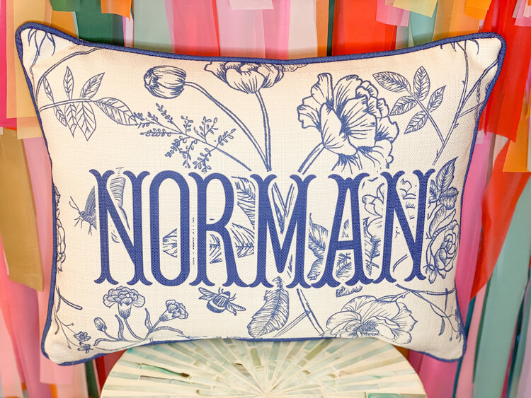 Little Birdie Blue Victorian Hometown Pillow with Piping