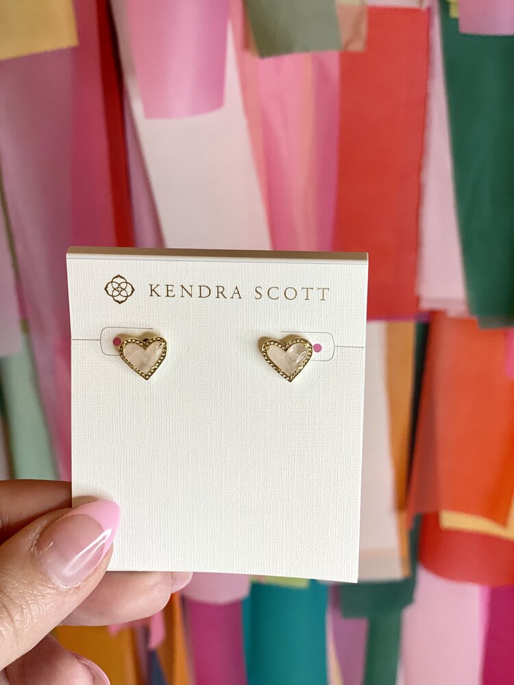 Kendra Scott Ari Heart Stud Earring Gold - Rose Quartz
