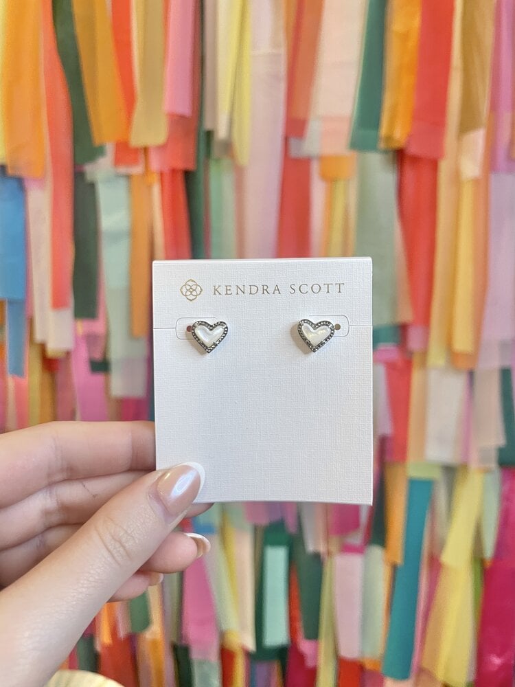 Kendra Scott Ari Heart Stud Earring Silver - Ivory Mop