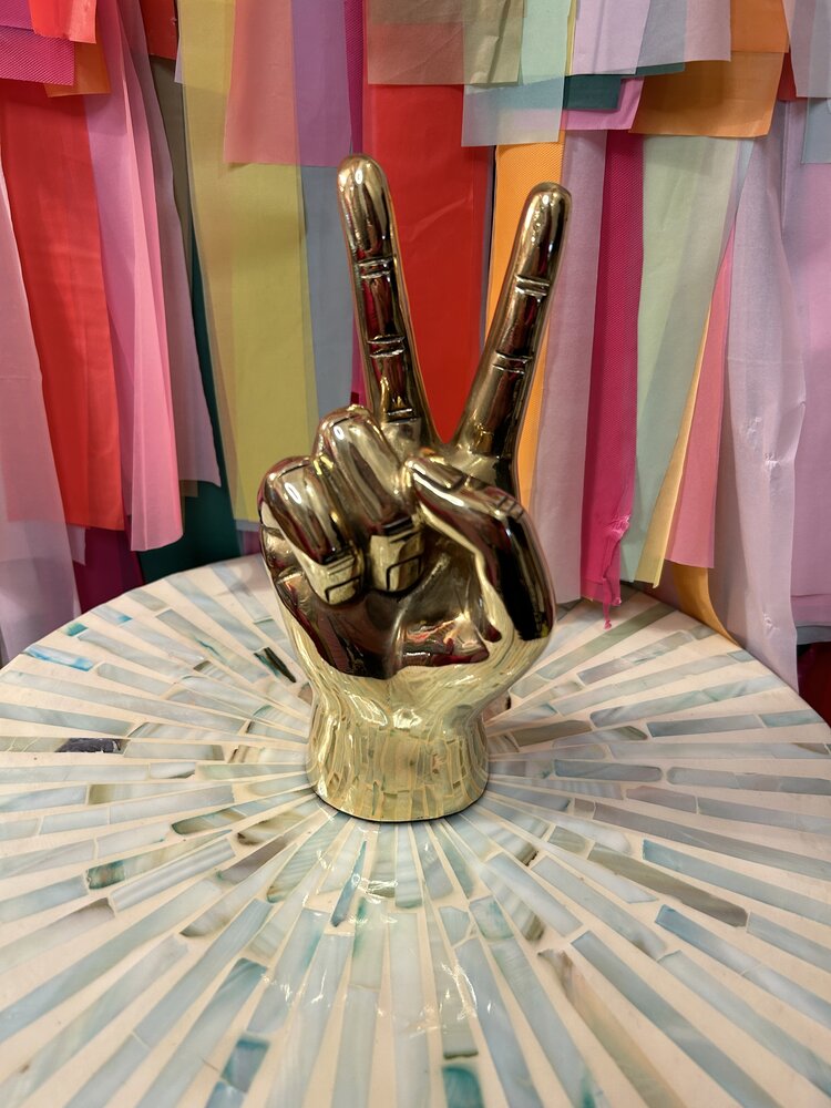 PRIZE Peace Sign Hand Sculpture in Brass