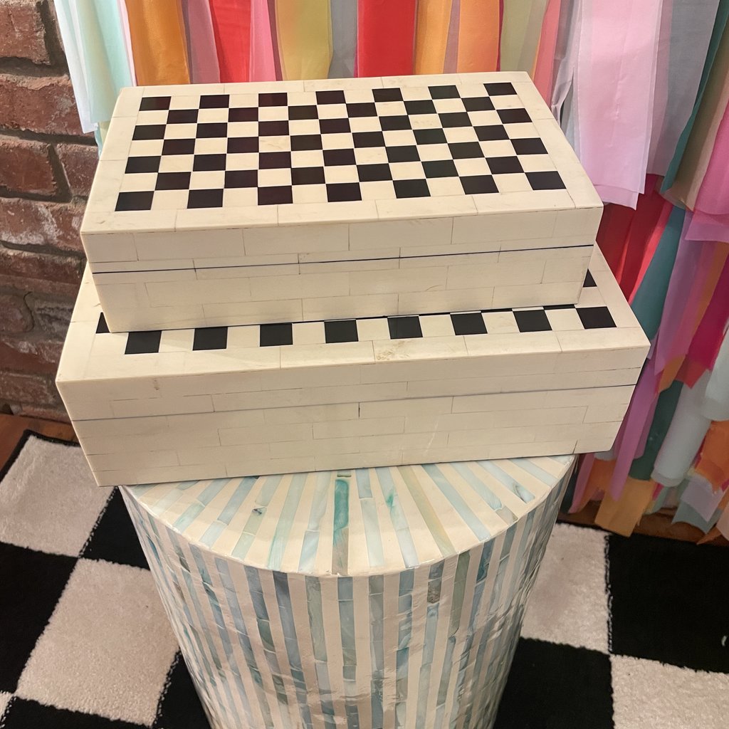 Sagebrook Black and White Checkered Resin Decorative Box - Large