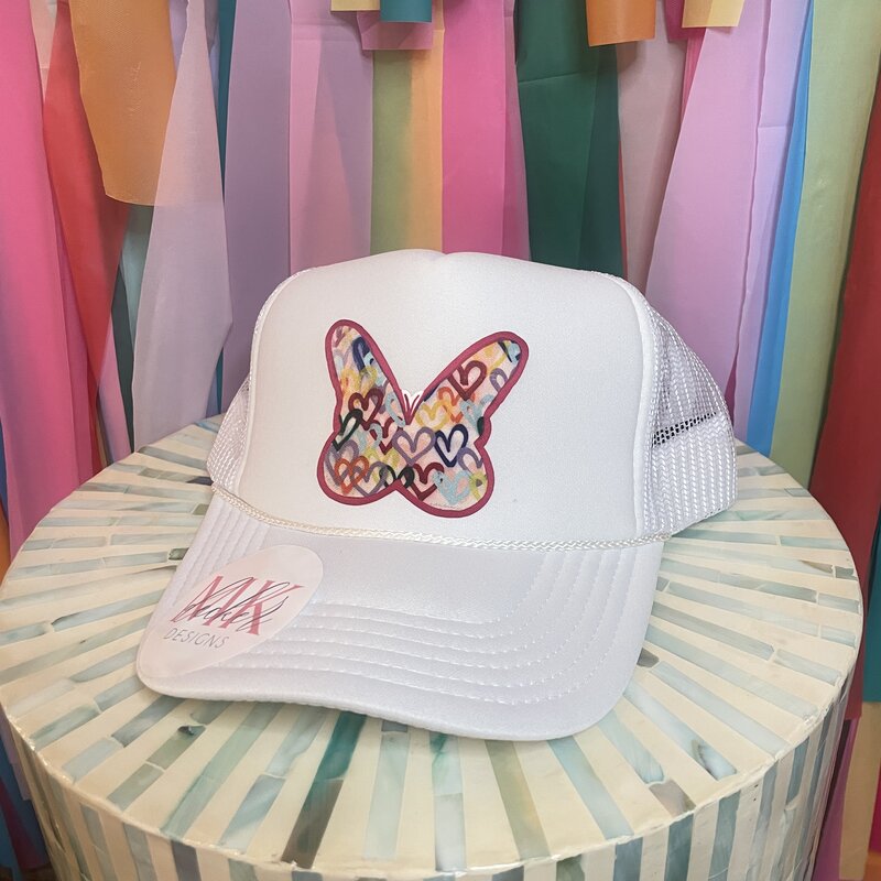MK Decker Designs White Butterfly Trucker Hat