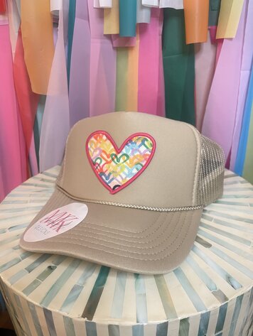 MK Decker Designs Khaki Heart Trucker Hat