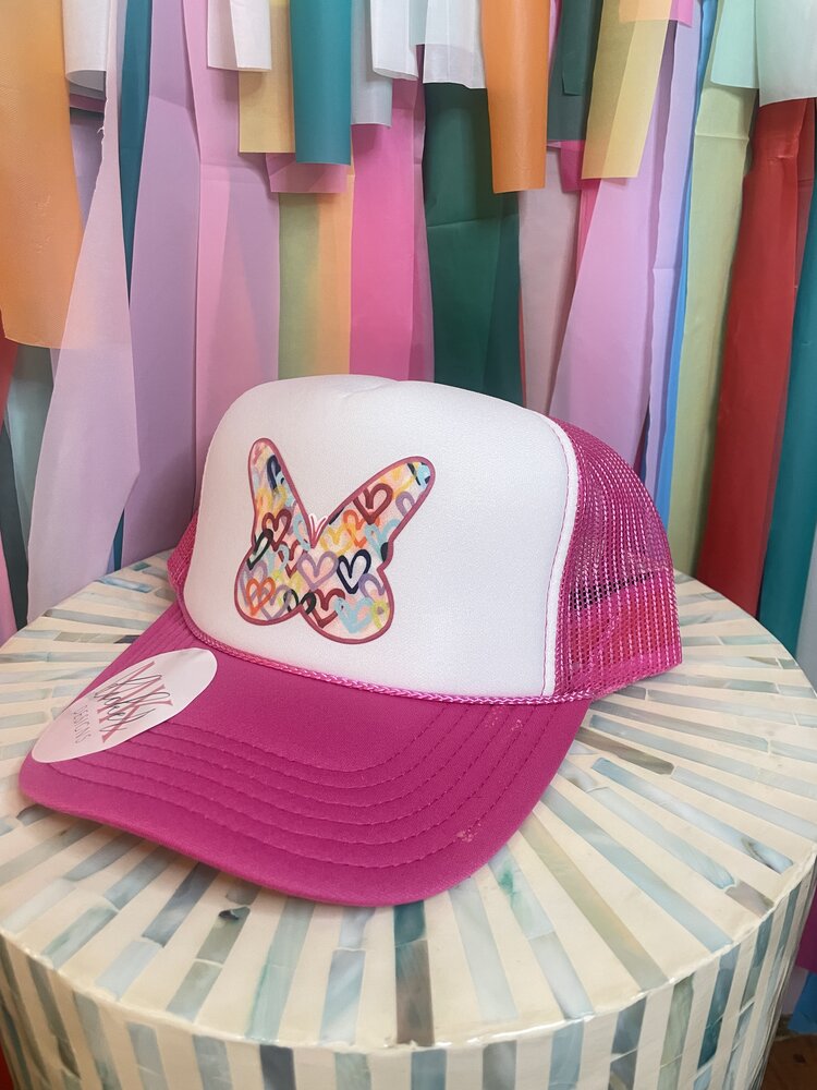 MK Decker Designs Hot Pink & White Butterfly Trucker Hat