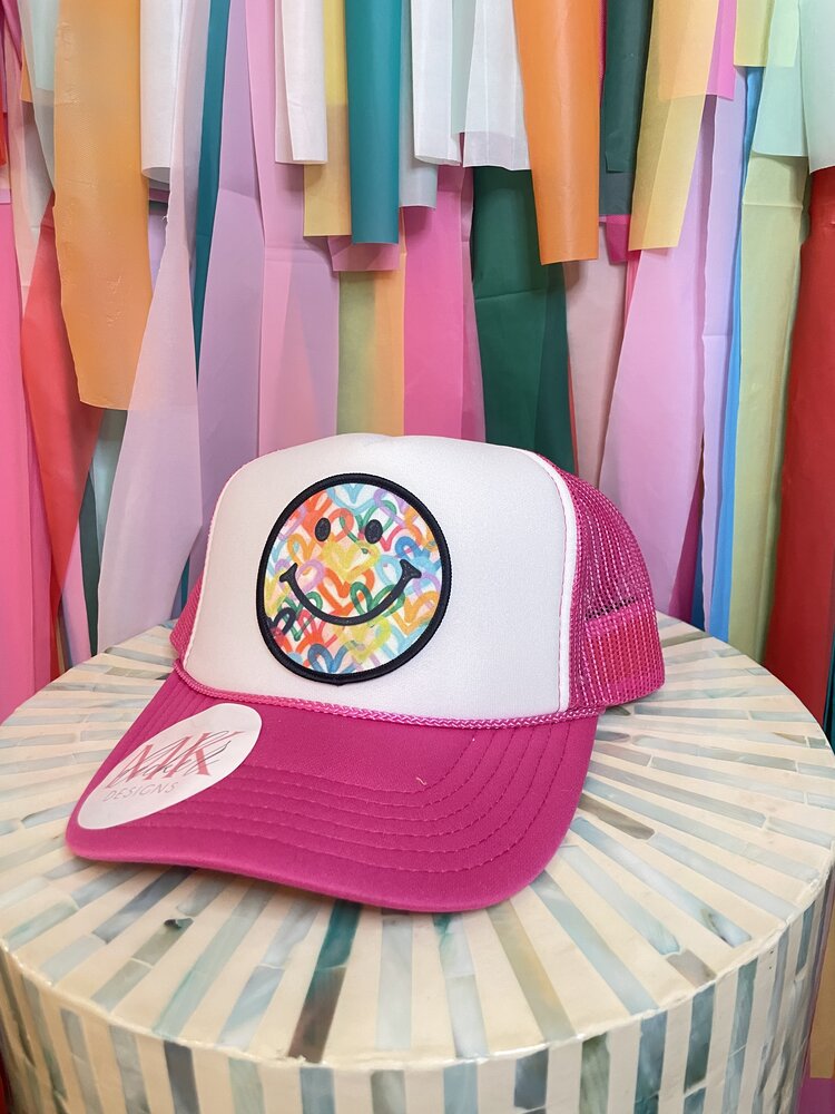 MK Decker Designs Hot Pink & White Smiley Trucker Hat