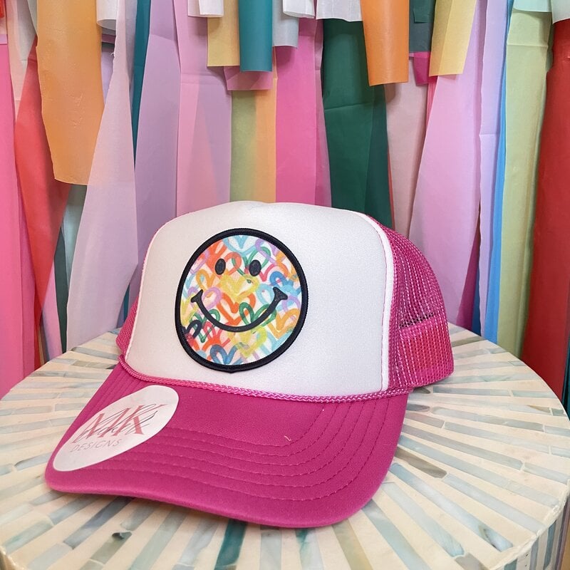 MK Decker Designs Hot Pink & White Smiley Trucker Hat
