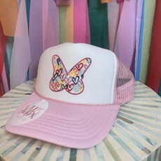 MK Decker Designs Light Pink & White Butterfly Trucker Hat