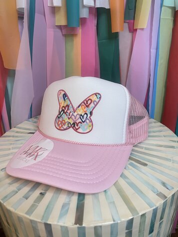 MK Decker Designs Light Pink & White Butterfly Trucker Hat