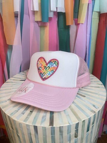 MK Decker Designs Light Pink & White Heart Trucker Hat