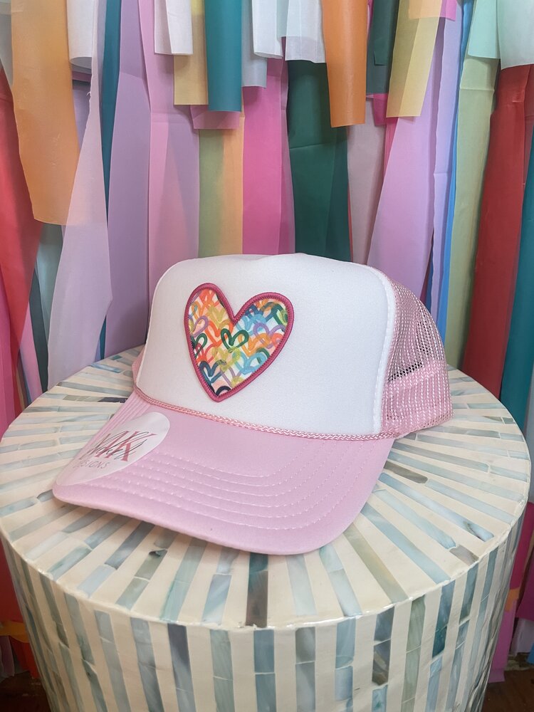 MK Decker Designs Light Pink & White Heart Trucker Hat