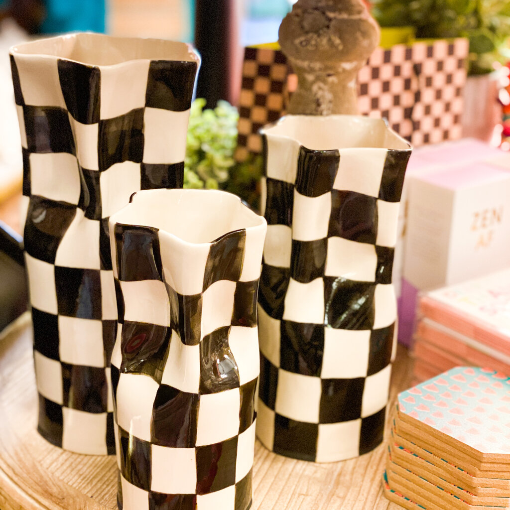 Alicja Ceramics Medium Black & White Checkered Vase
