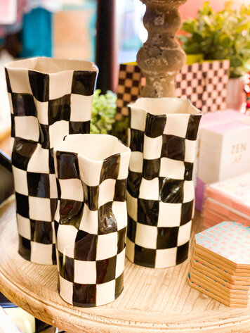 Alicja Ceramics Medium Black & White Checkered Vase