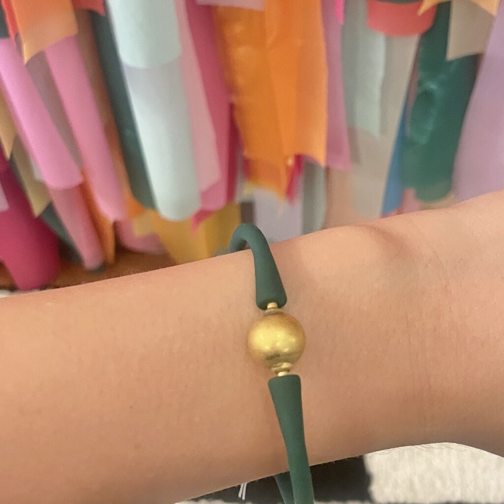 canvas Bali 24K Gold Plated Ball Bead Silicone Bracelet - Hunter Green