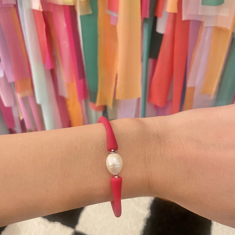 canvas Bali Freshwater Pearl Silicone Bracelet - Red