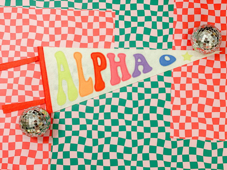 Duo Threads Rainbow Pennant Flag - Alpha Omicron Pi