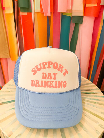 Ruby Moon Support Day Drinking Trucker Hat - Blue & Pink