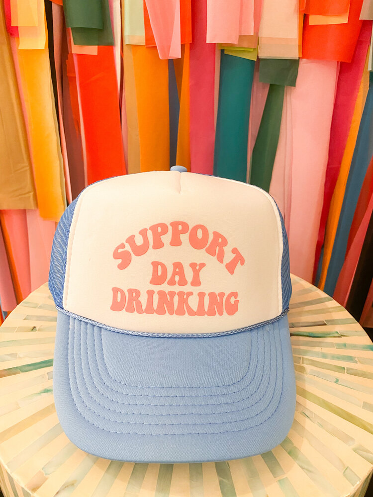 Ruby Moon Support Day Drinking Trucker Hat - Blue & Pink