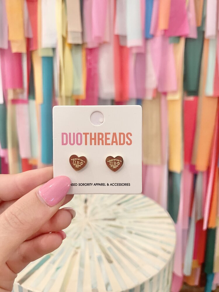 Duo Threads Sorority Heart Earrings - Pi Beta Phi