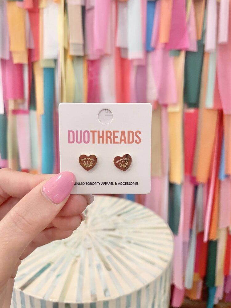 Duo Threads Sorority Heart Earrings - Alpha Gamma Delta