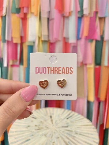 Duo Threads Sorority Heart Earrings - Alpha Omicron Pi