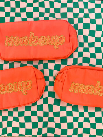 KenzKustomz Coral Embroidered Makeup Bag - Large