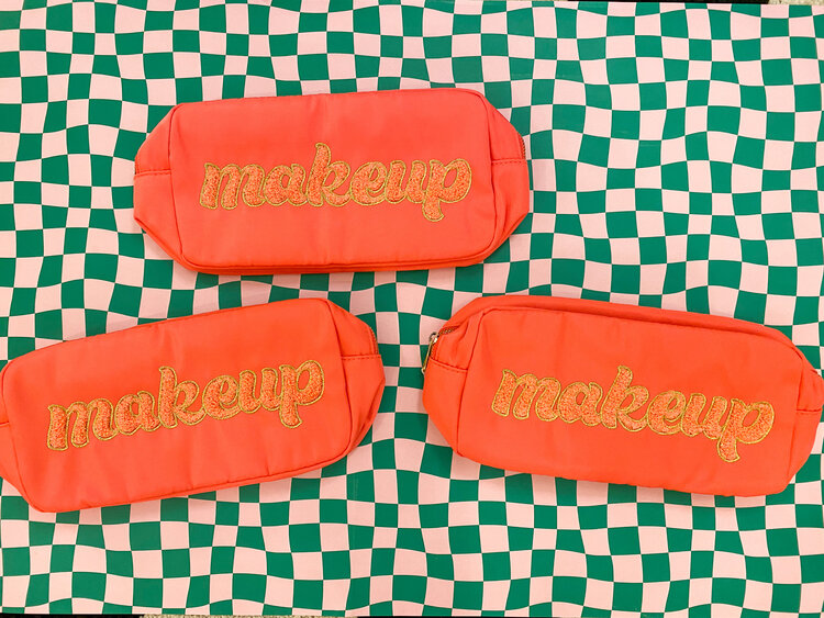 KenzKustomz Coral Embroidered Makeup Bag - Large