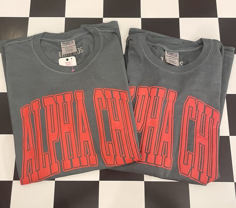 Duo Threads Varsity Puff Arch Tee- Alpha Chi Omega