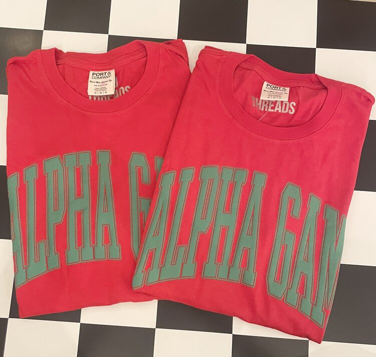 Duo Threads Varsity Arch Puff Tee - Alpha Gamma Delta