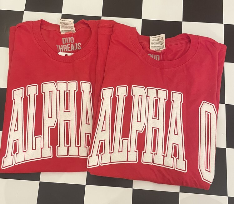 Duo Threads Varsity Arch Puff Tee - Alpha Omicron Pi