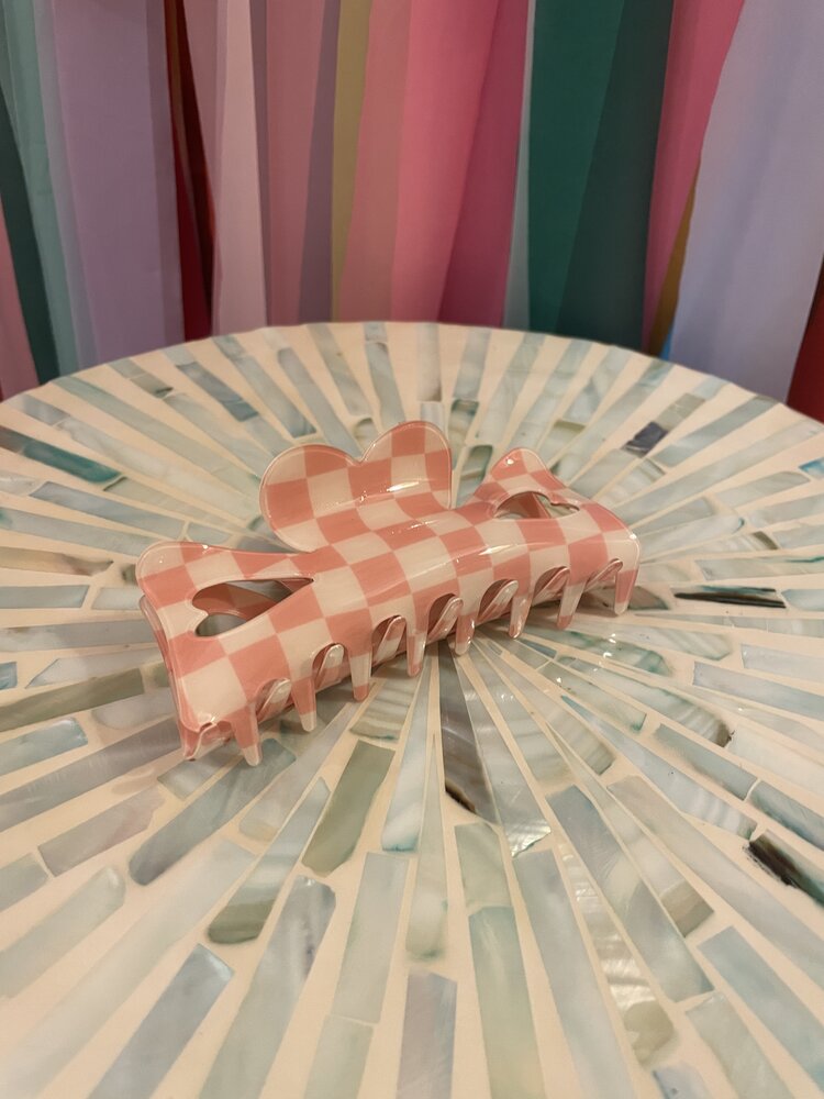 Sassy Cinnamon Pink Checkered Claw Clip