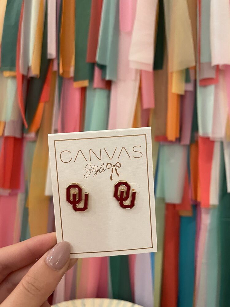 canvas Oklahoma Sooners Enamel Stud Earrings in Crimson