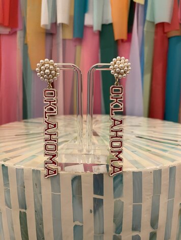 canvas Oklahoma Sooners Pearl Cluster Drop Earrings