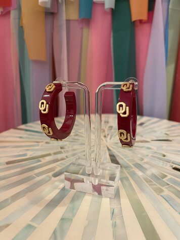 canvas Oklahoma Sooners Resin Hoop Earrings in Crimson