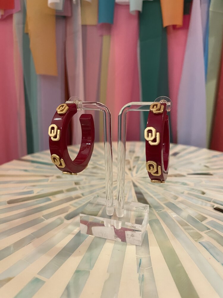 canvas Oklahoma Sooners Resin Hoop Earrings in Crimson