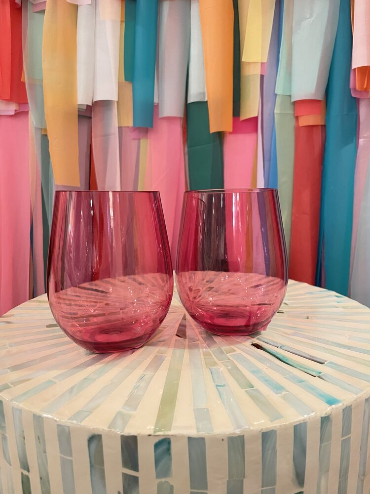 The Wine Savant Unbreakable Colored Stemless Wine Glasses - Pink