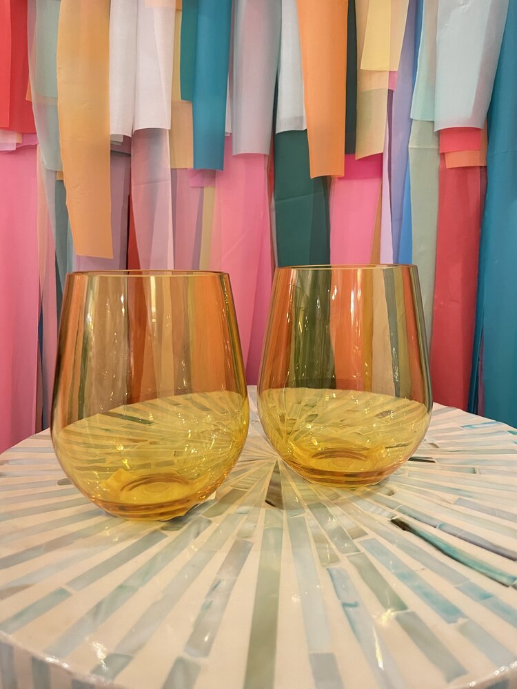 The Wine Savant Unbreakable Colored Stemless Wine Glasses - Yellow