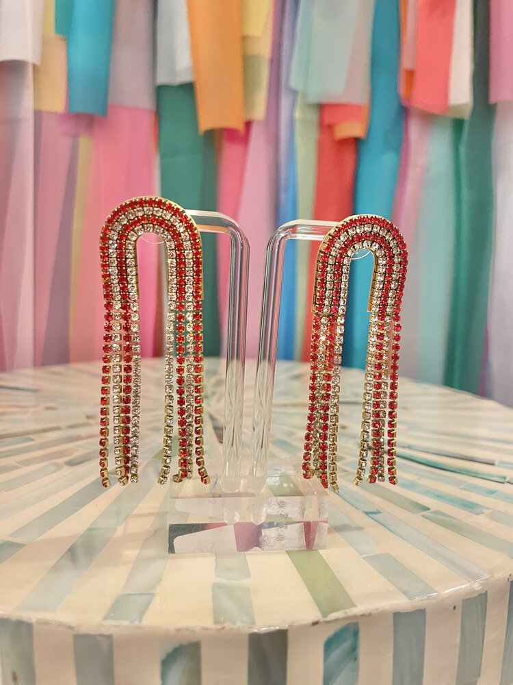 Taylor Shaye Red Rhinestone Chain Drop Earrings