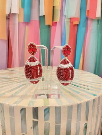 Taylor Shaye Beaded Red & White Football Earrings