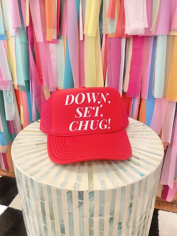 KenzKustomz Down, Set, Chug Red Trucker Hat